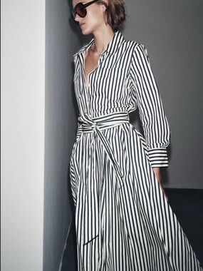 ZARA NEW ❗️WOMAN FW25 ZW COLLECTION STRIPED SHIRT DRESS MEDIUM/ Blue | 8622/048